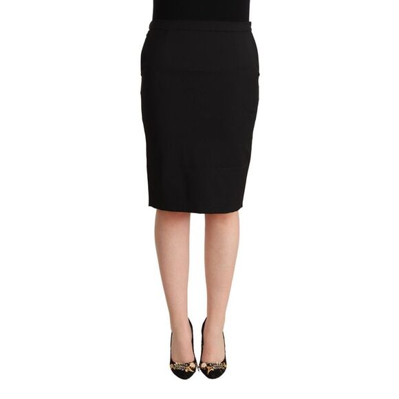 GF Ferre Black Pencil Knee Length Straight Women's Skirt